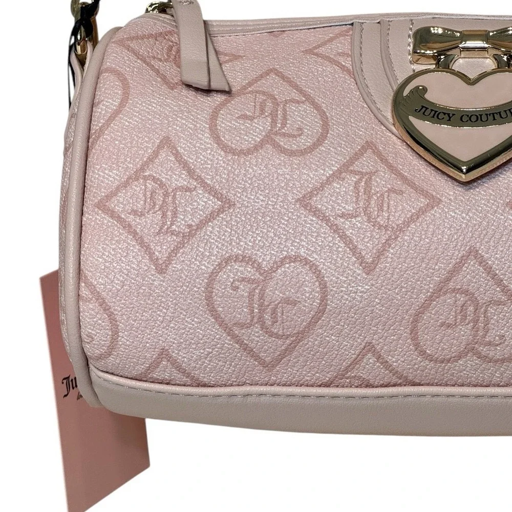 Juicy Couture Precious Moments Roll Bag Pink Clay Monogram Heart Crossbody NEW - Picture 3 of 10